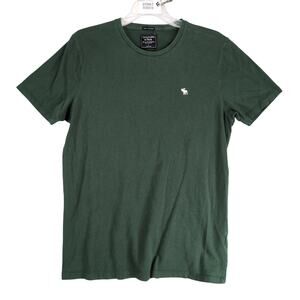 Abercrombie & Fitch Men's L Green T-Shirt Crew Short Sleeve White Moose Logo